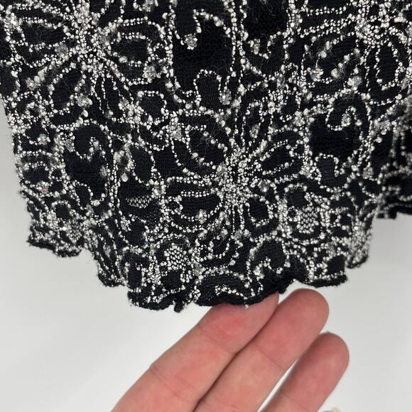 Vtg Y2K Brittany Black Embroidery Crystal Top Sz XL Glam Holiday Mesh Whimsigoth - Picture 6 of 13